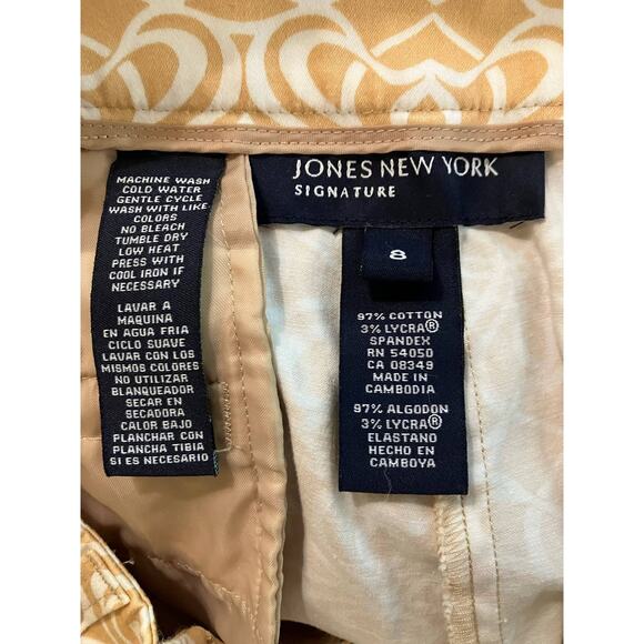 Jones New York Signature Women's Golden/Tan/White Print Capri Crop Pants SZ 8 - Picture 7 of 8